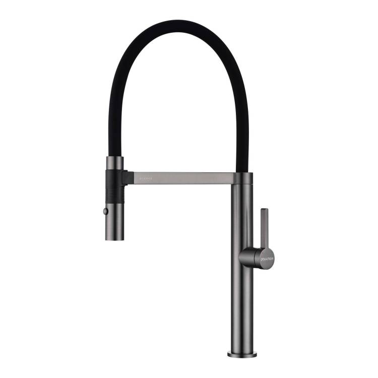 Смеситель для кухни Paulmark Leader Le214101-GM с гибким изливом, вороненая сталь
