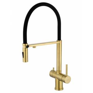 Смеситель для кухни Wonzon & Woghand WW-88458009-BG под фильтр, с гибким изливом, брашированное золото