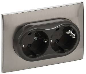 Розетка 2-местная с заземлением и шторками IEK Skandy SK-R24-16-K50-F никель