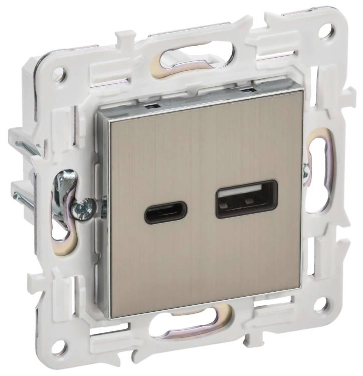 Розетка USB type A+C IEK Skandy SK-U22-018-K50 никель