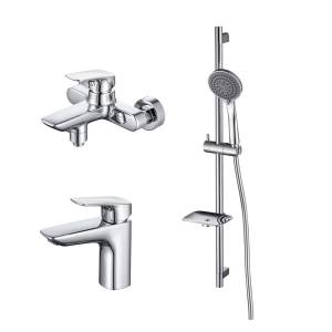 Душевой комплект Aquatek Вега AQ1030CR Смеситель для раковины + Смеситель для ванны + Душевой гарнитур, черный матовый