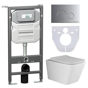 Комплект Унитаз подвесной Ceramica Nova Metric CN3007 + Система инсталляции Envision CN1001M с кнопкой смыва хром матовый и шумоизоляционной панелью CN1000