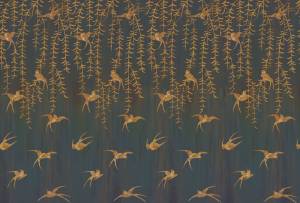 Бесшовные Eco обои Ortograf Flora 31164 Japanese Birds midnight green Жемчуг ОЕ-Р3