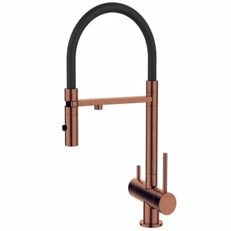 Смеситель для кухни DQ Kitchen DA1462502Rose с подключением к фильтру, гибкий излив, розовое золото