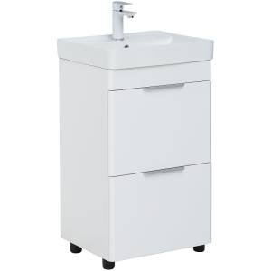 Тумба с раковиной Aquanet Ирис new 50 312420 напольная, белый глянец