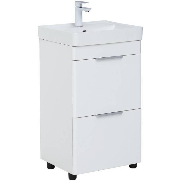 Тумба с раковиной Aquanet Ирис new 50 312420 напольная, белый глянец