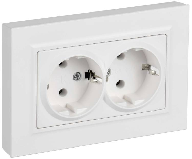 Розетка 2-местная с заземлением IEK Brite BR-R27-16-K91-F арктический белый