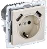 Розетка 1-местная с заземлением, шторками и USB Type A+A IEK Brite BR-R14-16-U21-D31-K10 бежевый