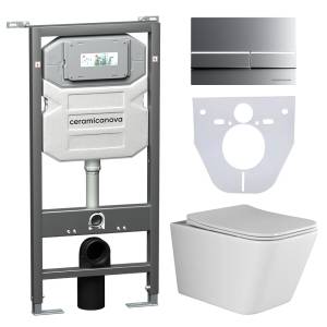 Комплект Унитаз подвесной Ceramica Nova Metric CN3007 + Система инсталляции Envision CN1002M с кнопкой смыва хром матовый и шумоизоляционной панелью CN1000