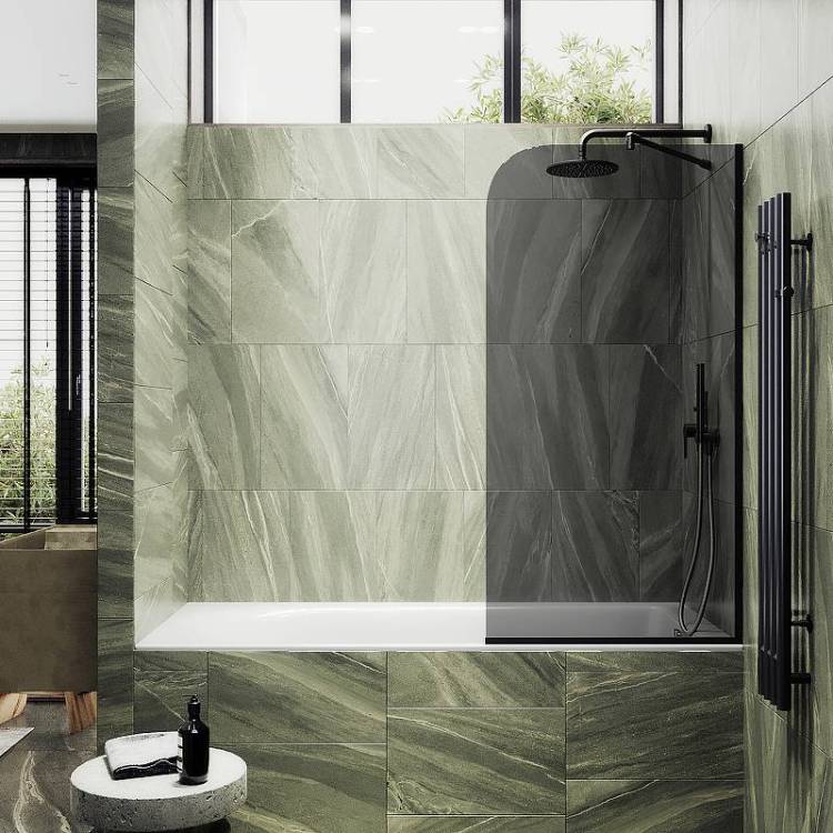 Шторка на ванну MaybahGlass MGV-140-6у стекло графит, профиль черный, 1400x540
