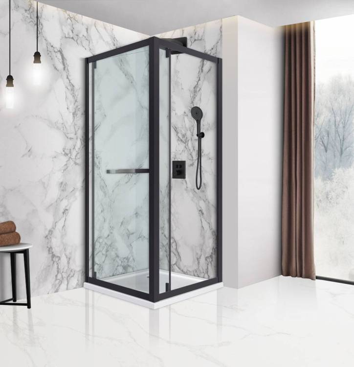 Душевой уголок Vincea Stile VSS-2ST9090CLB-L 900x900, черный, стекло прозрачное, левый