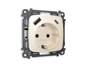 Комплект механизма электрической розетки 2USB A+C 20W (быстрая зарядка) с заземлением Ambrella Volt Omega MO310010