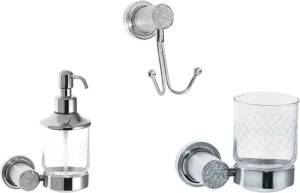Набор Boheme Стакан Royal Cristal Chrome подвесной + Дозатор Royal Cristal Chrome подвесной + Крючок Royal Cristal Chrome двойной