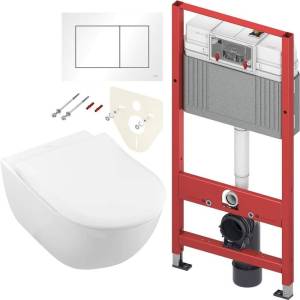 Комплект Унитаз подвесной Villeroy&Boch Subway 2.0 5614R201 alpin + Инсталляция TECE Base 9400413 4 в 1 с кнопкой