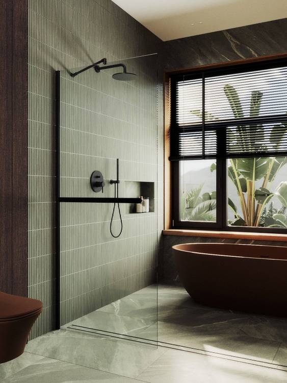 Душевая перегородка MaybahGlass MGD-726-6ш 79x195, стекло прозрачное 8 мм, профиль черный