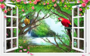 3D Фотообои Artegrafico «С видом из окна на тропическую экзотику» OK011 песок