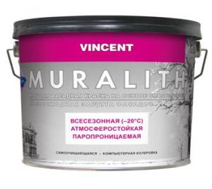 VINCENT MURALITH F 1 краска фасадная, всесезонная на основе смол pliolite, матовая, баз А (9л)
