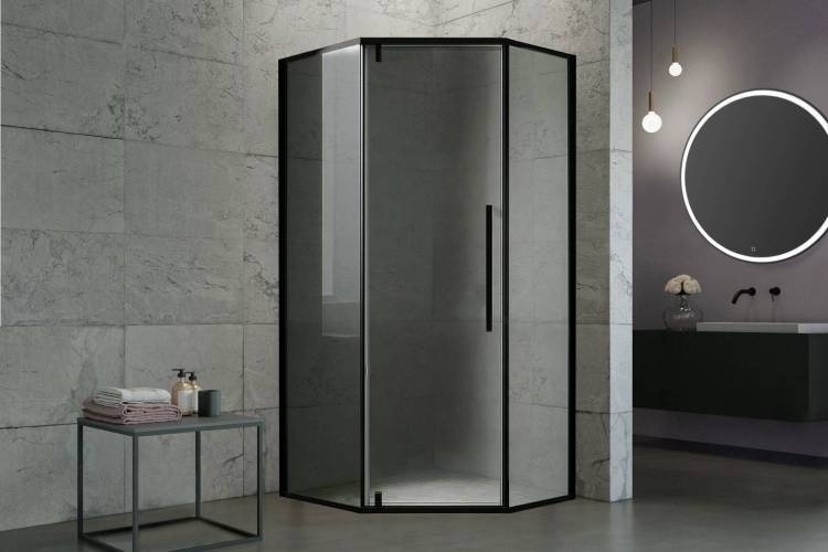 Душевой уголок Royal Bath Fato RB 90TR-T-BL профиль черный, стекло прозрачное, 90x90x200