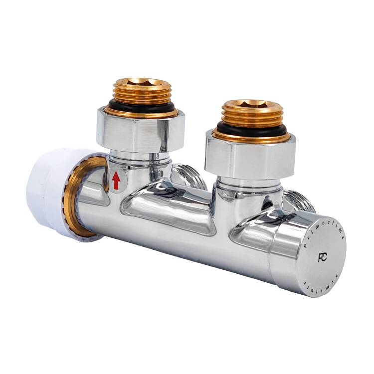 Узел нижнего подключения Primoclima Armature PC710AW термостатический, угловой, левый 1/2"х3/4", хром