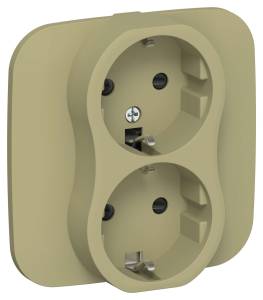 Розетка 2-местная с заземлением и шторками IEK Flite FI-R24A-16-1-K26 оливковый
