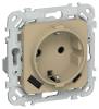 Розетка 1-местная с заземлением, шторками и USB Type A+С IEK Flite FI-R14-16-U22-020-K59 хаки