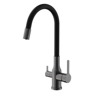 Смеситель для кухни Belz B76814-3 под фильтр, с гибким изливом, оружейная сталь