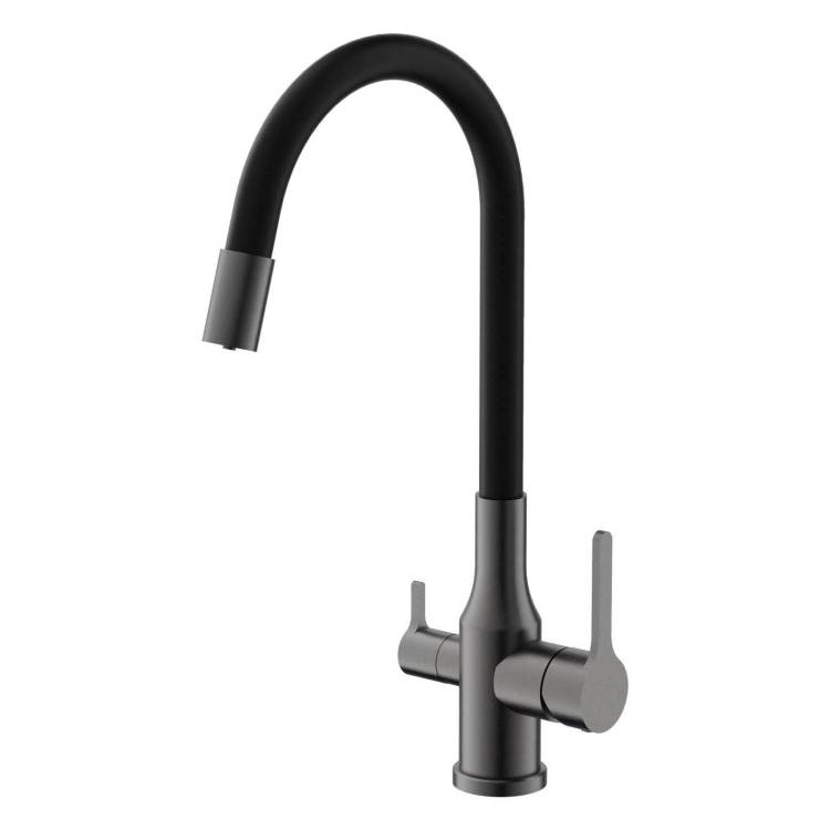 Смеситель для кухни Belz B76814-3 под фильтр, с гибким изливом, оружейная сталь