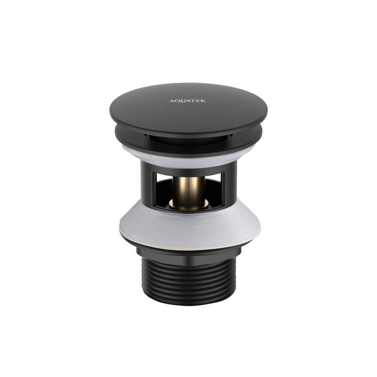 Донный клапан Aquatek AQ6002MB Push-open с переливом, крышка круглая, матовый черный