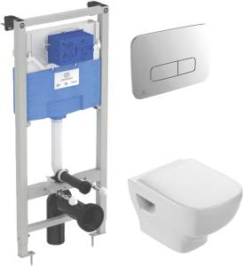 Комплект Унитаз подвесной Jacob Delafon Struktura EDF102-00 с крышкой-сиденье + Инсталляция Ideal Standard ProSys 120P R027767 + Кнопка смыва Ideal Standard ProSys Oleas R0124AA хром