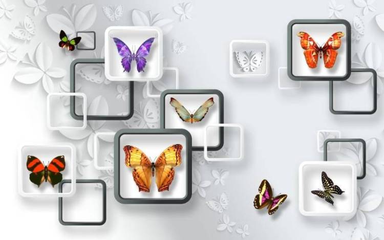 3D Фотообои Artegrafico «Яркие бабочки на объемном фоне» GM-169 песок