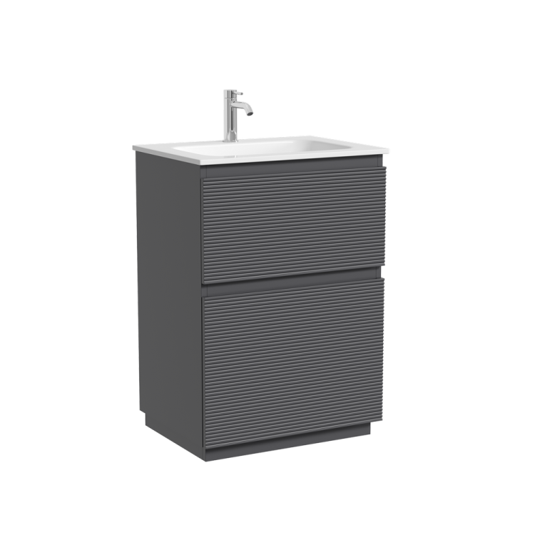 Тумба с раковиной Sancos Folk Floor напольная, 60x45x87, c двумя ящиками оснащенными доводчиками, Grey soft