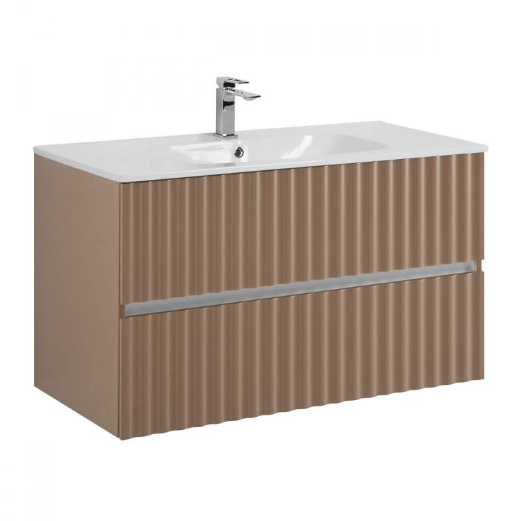 Тумба с раковиной Art&Max Elegant с подсветкой ручек, Капучино матовый, 58.5x100