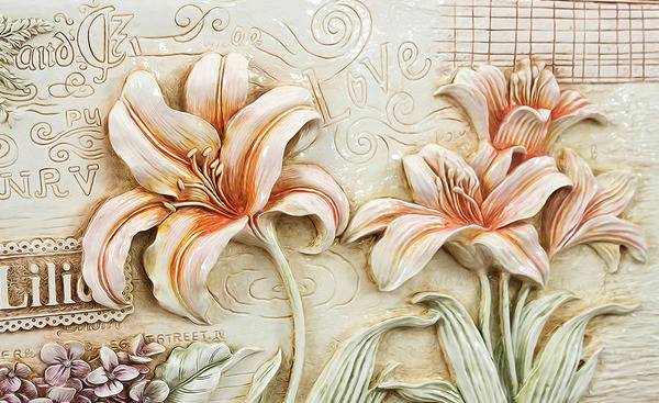 3D Фотообои Artegrafico «Лилии под каменную фреску» BR-006 песок