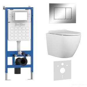 Комплект Iberica Blanca Bilbao Alto IB001.BLA.231.852 унитаз безободковый, белый, сиденье микролифт, клавиша смыва хром глянцевый