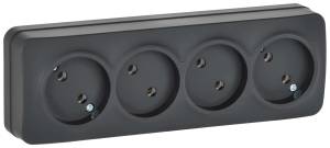 Розетка 4-местная IEK Glory ERH40-K02M-10 черный матовый