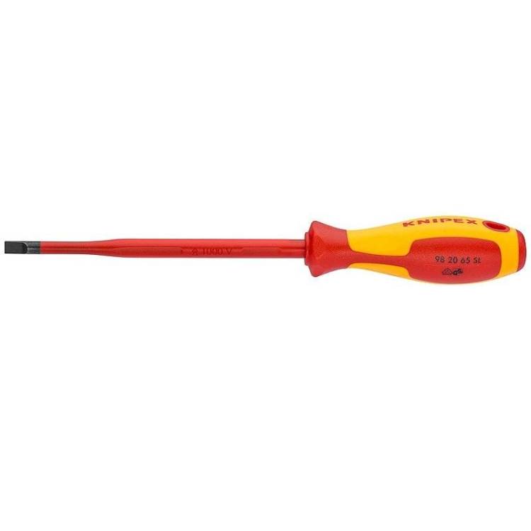Отвертка KNIPEX SL5.5x1.0 шлицевая тонкая VDE, длина лезвия 125 мм, 232 мм, диэлектрическая, 2-компонентная рукоятка