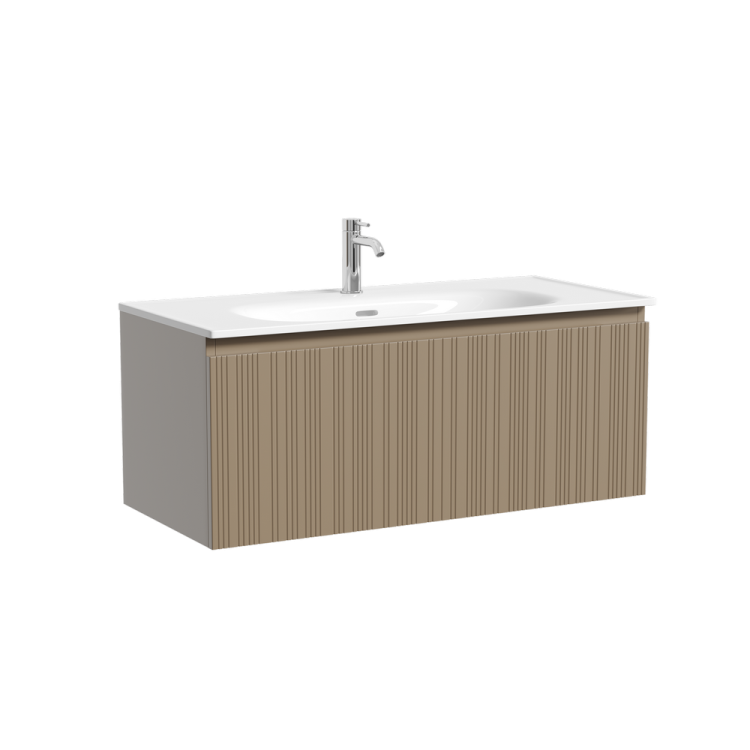 Тумба с раковиной Sancos Code подвесная, 100x46x42, c одним ящиком оснащенным доводчиками, Серо - бежевый