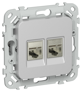 Розетка телефонная RJ11+Ethernet RJ45 IEK Flite FI-KT21-1-K47 алюминий