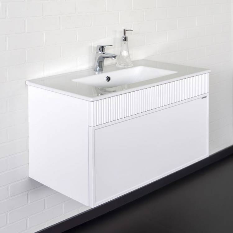 Тумба с раковиной Comforty Мадрид-80 00-00017865 подвесная, белая матовая