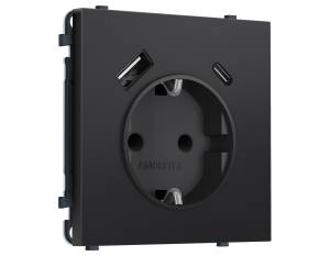 Комплект механизма электрической розетки 2USB A+C 20W с заземлением со шторками Ambrella Volt Sigma MS810010 черный матовый