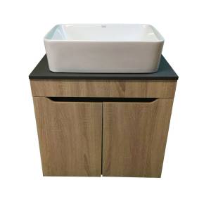 Тумба с раковиной Sintesi STL.W7023_SIN-LVB-APP-401 подвесная, Дуб сонома, темно-серый, белый глянцевый
