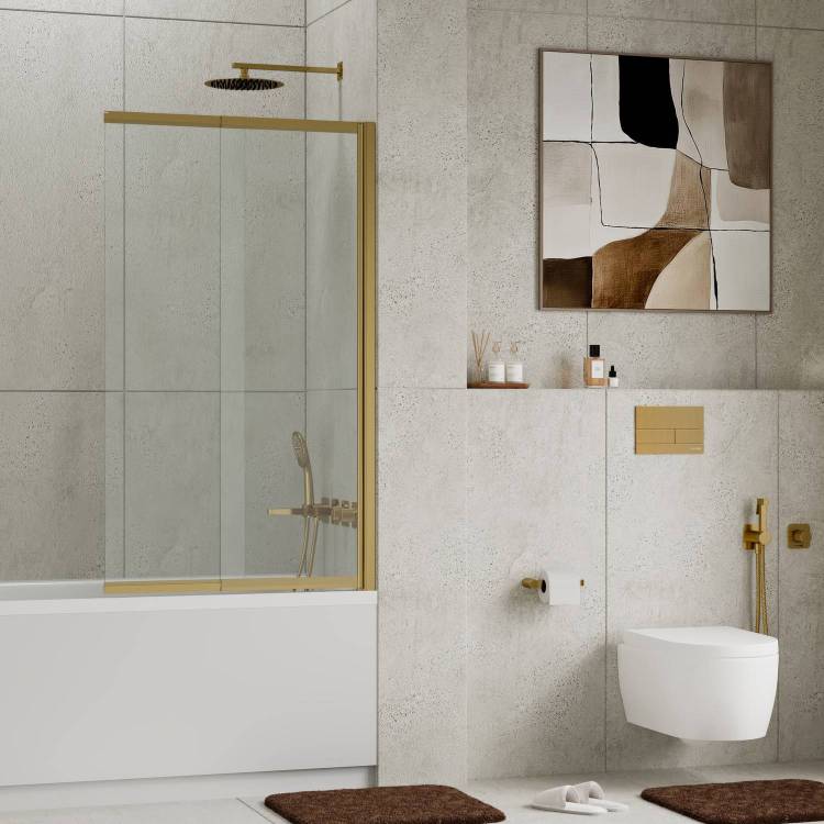 Шторка на ванну Wasserkraft Schunter (Шунтер) 82S02-100WS профиль матовое золото, стекло прозрачное, 100x140