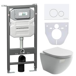 Комплект Унитаз подвесной Ceramica Nova Metropol CN4002 + Система инсталляции Envision CN1001W с белой кнопкой смыва и шумоизоляционной панелью CN1000