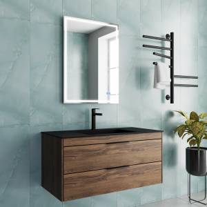 Тумба с раковиной Vincea Chiara 2D 1000 2 выкатных ящика, C.Oak, раковина черная