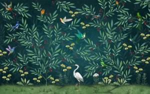 3D Фотообои Artegrafico «Цапля в ночном саду» BT-009 песок