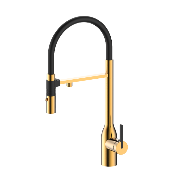 Смеситель для кухни Paulmark Magneto One Ma213188-BG с гибким изливом, брашированное золото