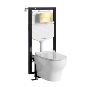 Комплект Wasserkraft Vils 56TLT.010.ME.PG03.H001 унитаз подвесной, белый, сиденье микролифт, с инсталляцией, кнопка золото