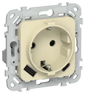 Розетка 1-местная с заземлением, шторками и USB Type A+С IEK Flite FI-R14-16-1-U22-020-K87 навахо