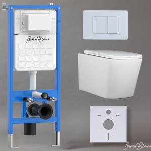 Унитаз с инсталляцией Iberica Blanca Toledo Alto IB001.TLA.234.111 безободковый, с крышкой-сиденьем микролифт, с белой матовой кнопкой