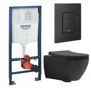 Комплект Grohe GRH939303270 Инсталляция для унитаза Grohe Rapid SL + Унитаз подвесной beWash Bogen безободковый, с сиденьем микролифт, черный матовый